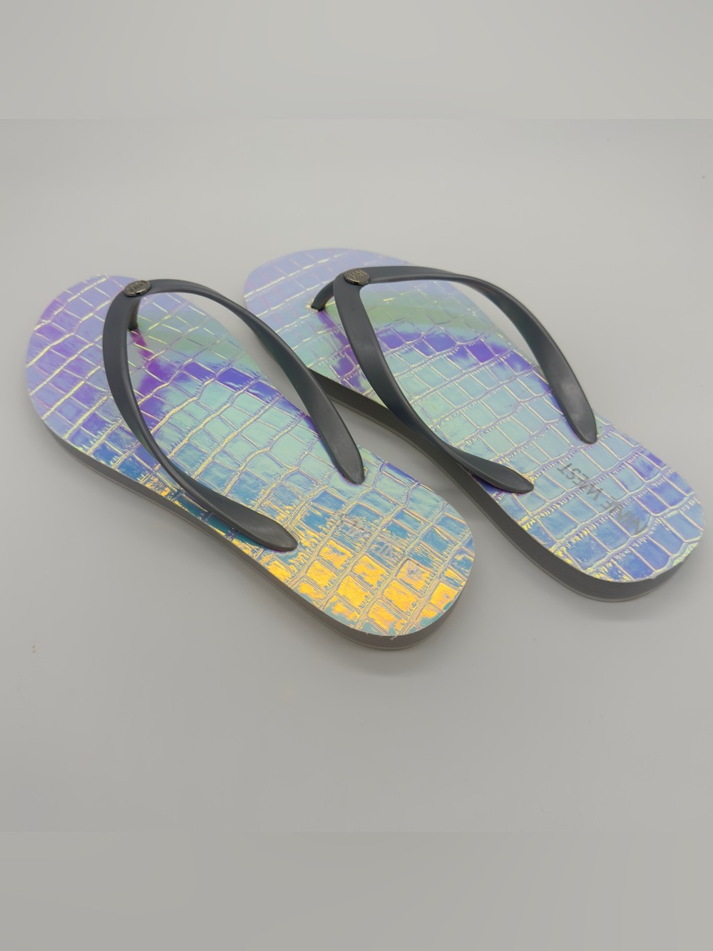 Nine West Iridescent Multicolor Croc-Texture Flip Flop Sandals with Black Straps - Picture 6 of 7